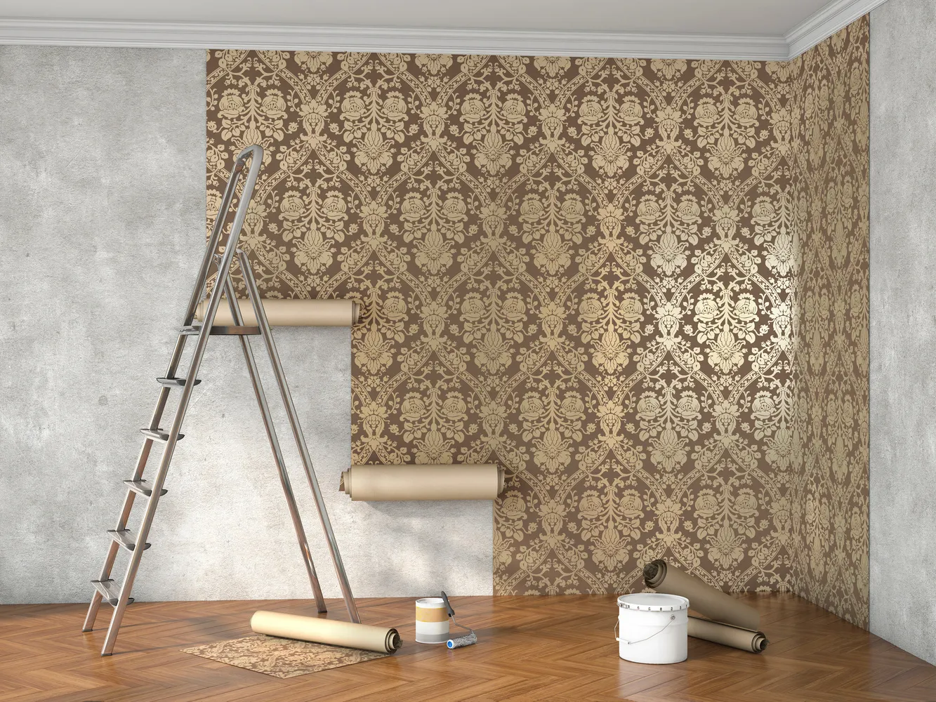 new home decorated with golden wallpaper by wallpaper hangers near Vernon Hills, IL